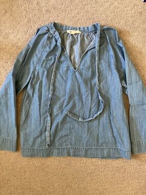 MADEWELL chambray tie-neck peasant top, XS.